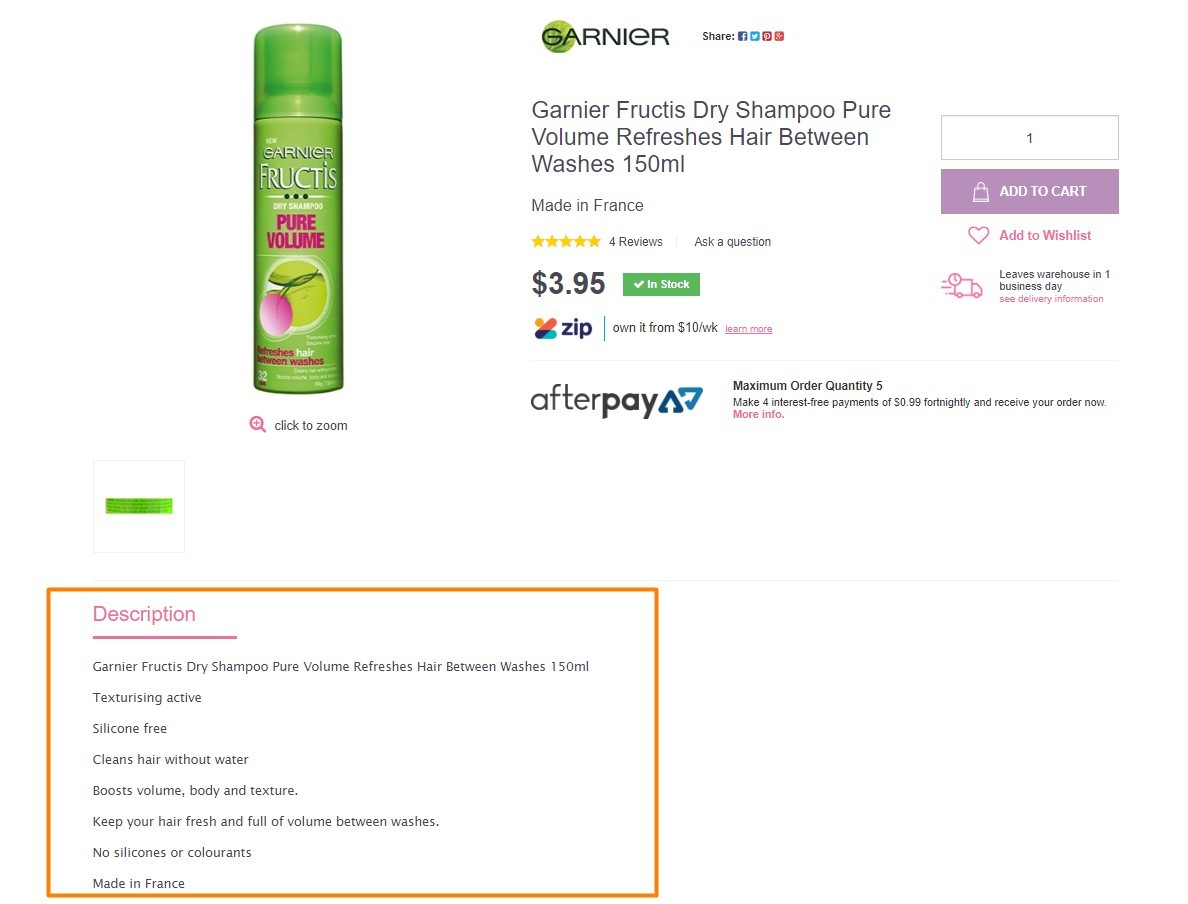 Product Listing Dot Points Product Listing Dot Points