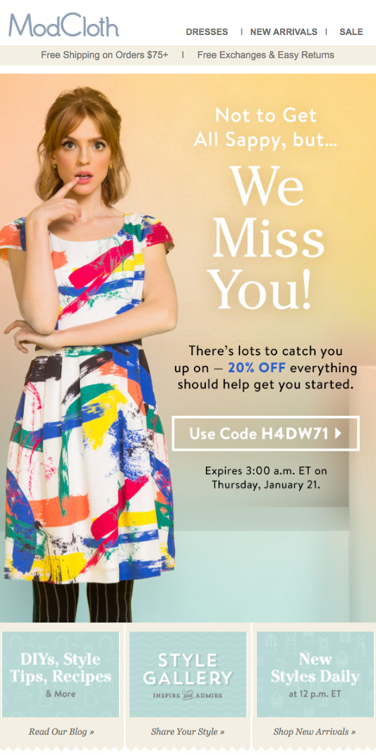 Example Winback Campaign - Modcloth