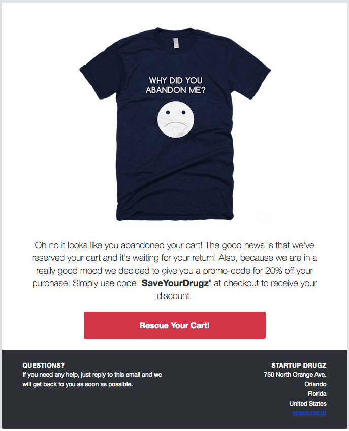 Example Abandoned Cart Email - Startup Drugz Example Abandoned Cart Email - Startup Drugz