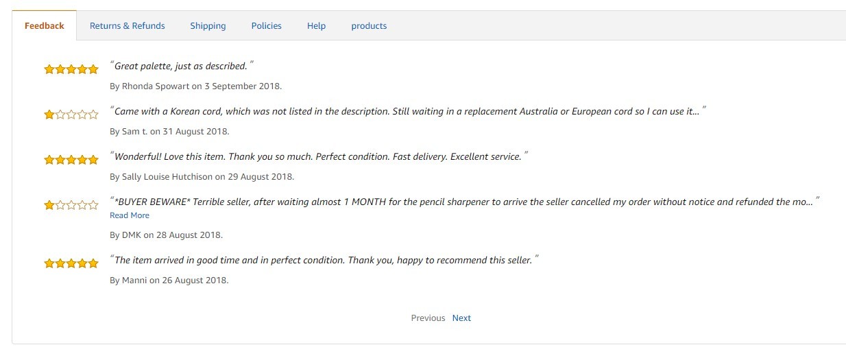 Amazon Seller Reviews and Ratings Comments