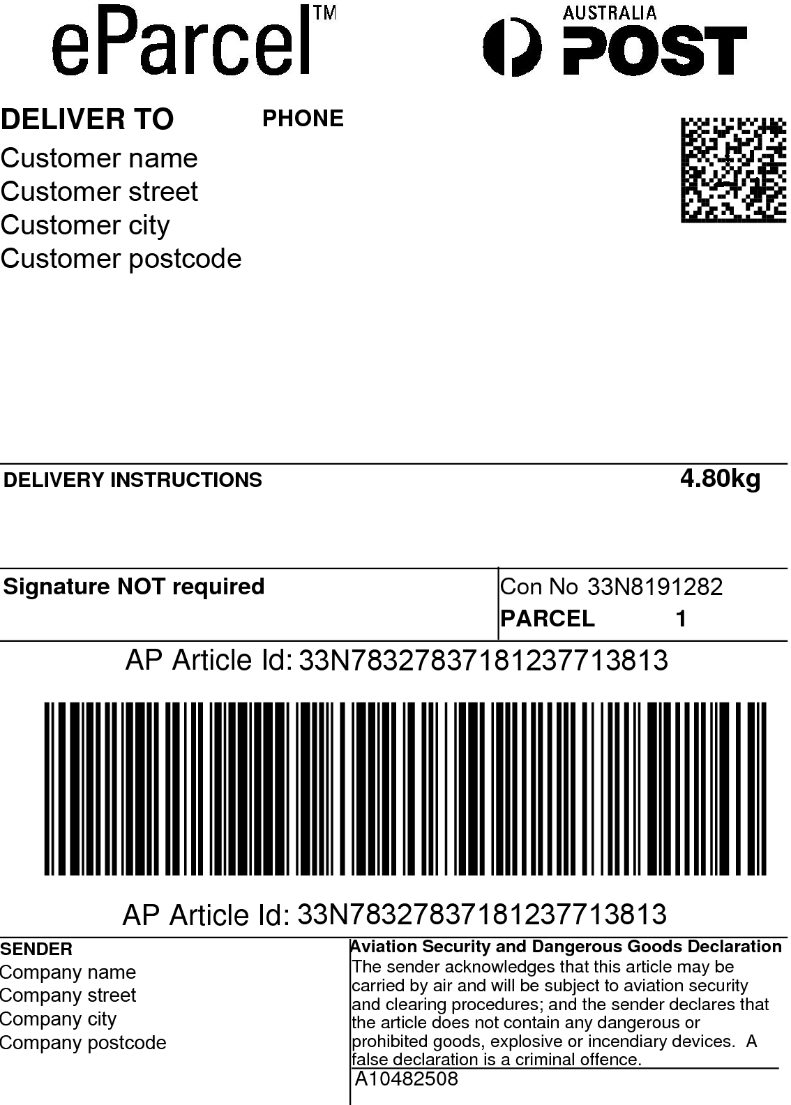 Australia Post Shipping Label