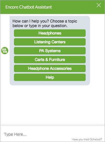 Chatbot offering a selection of options