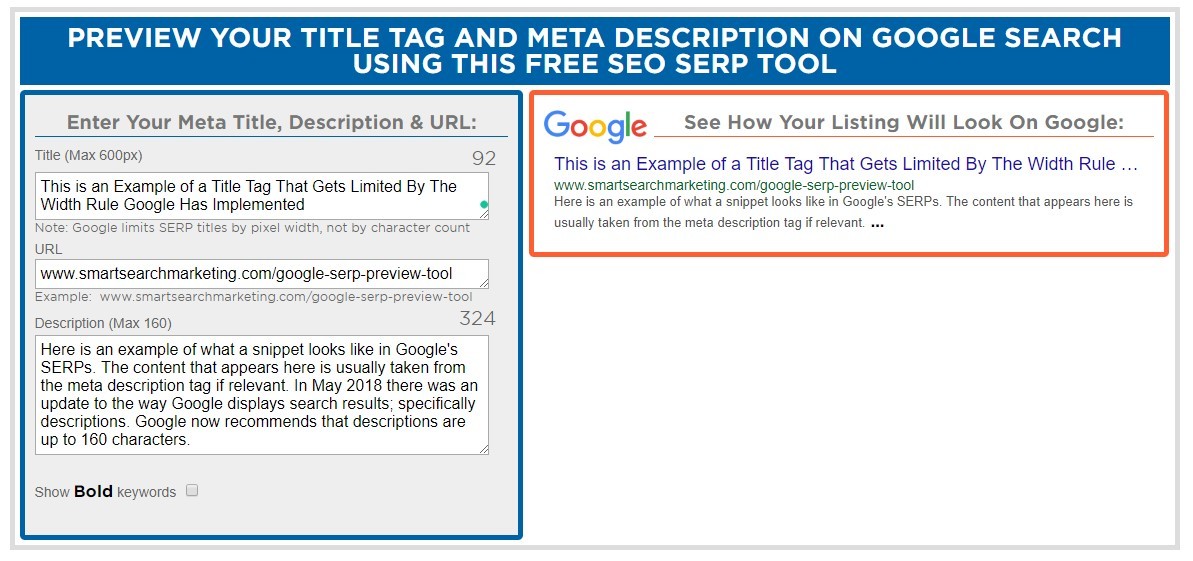 Meta Title and Description Preview Tool