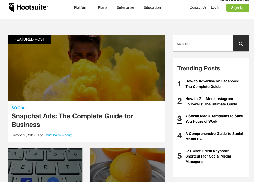 Hootsuite blog homepage