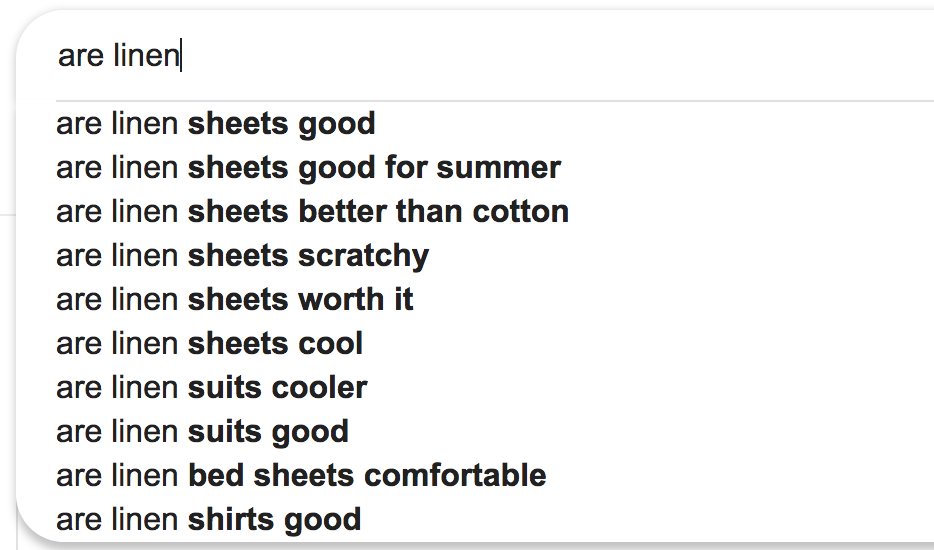 Google suggest examples for finding keywords