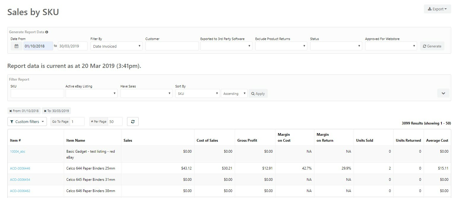Neto Report - Sales by SKU Neto Report - Sales by SKU