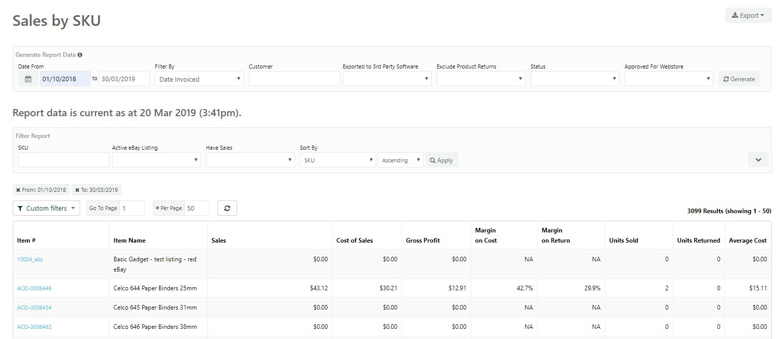 Neto Report - Sales by SKU