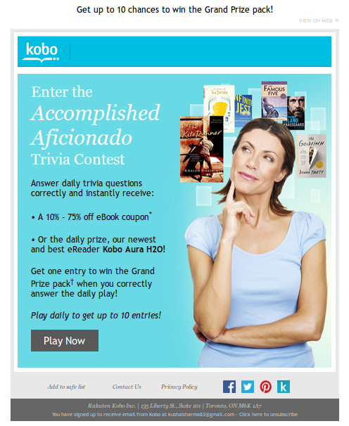 Kobo a chance to win a Kobo Aura H2O or get 10% - 75% off