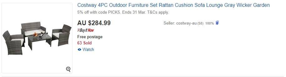 eBay furniture listing