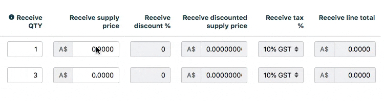 Entering the received supply price