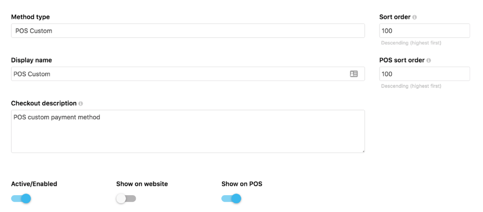 Customisable Payment Methods Customisable Payment Methods